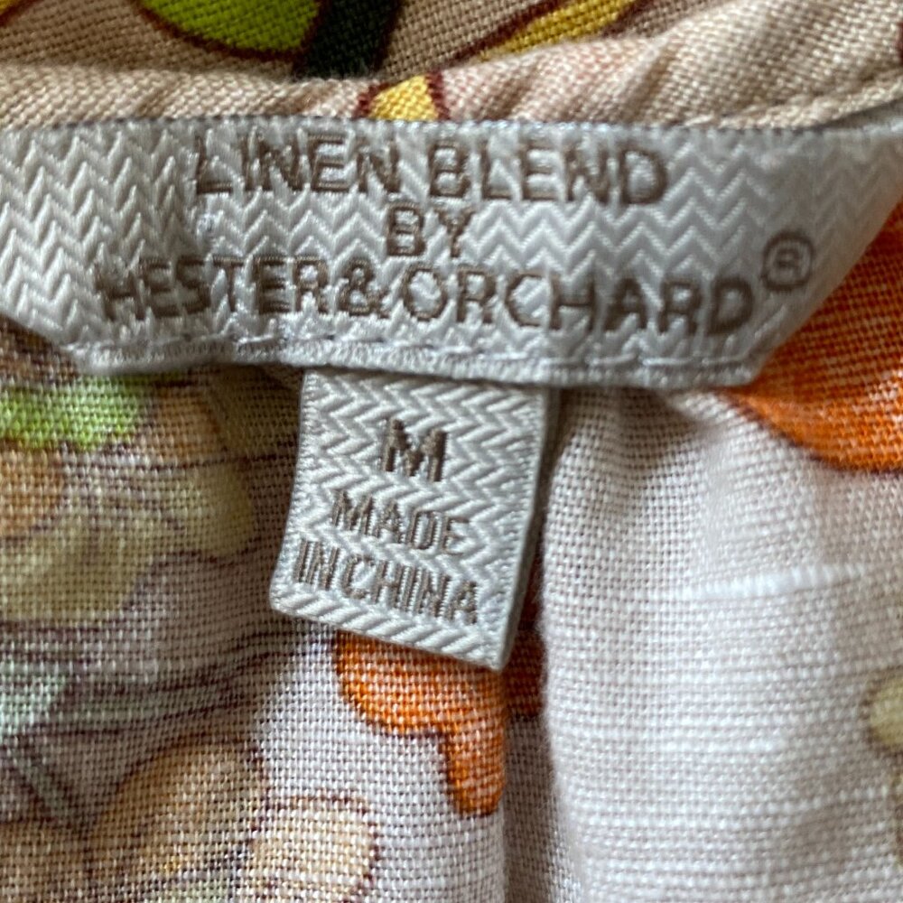 Hester & Orchard Linen Blend Cottagecore Shirt Floral Retro Boho Tassel Tie-M - Picture 8 of 11